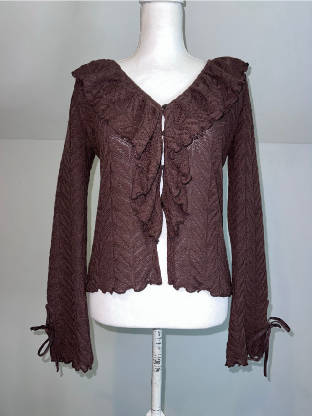 Women's LOFT Brown Ruffle Front Cardigan Sweater Size S